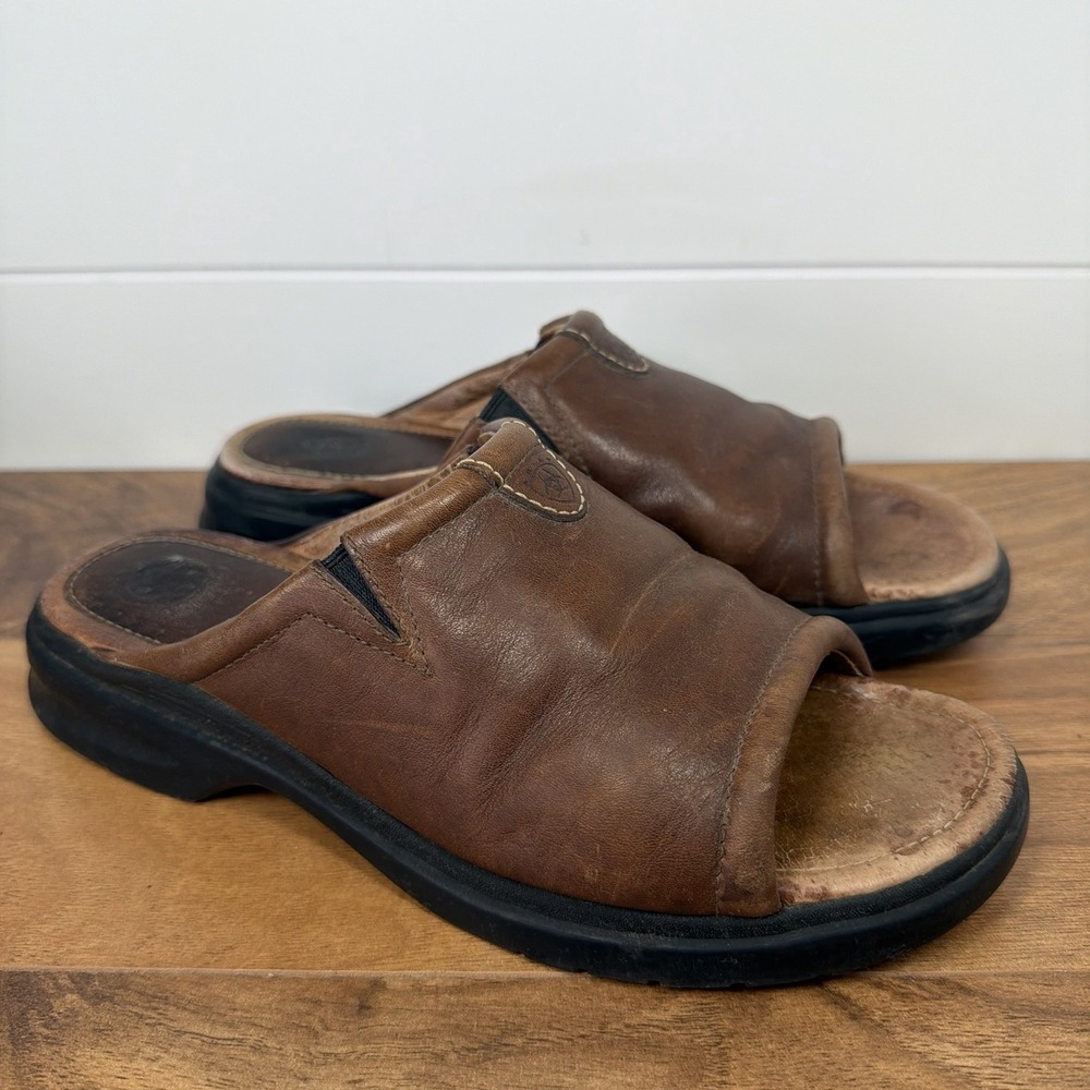 Ariat Womens Bridgeport Brown Leather Slide Sandals Open Toe Comfort 9B Cowgirl